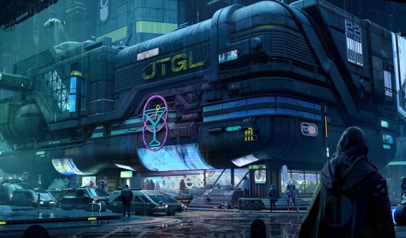 BMS赛博朋克风格未来科幻建筑车辆街道设施场景3D模型资产