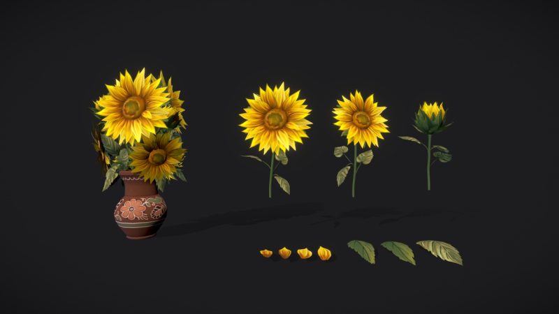 风格化手绘野花包：低多边形 3D 模型