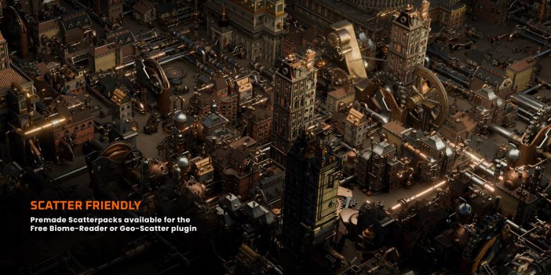 Gears District – 蒸汽朋克建造的 Kitbash 建筑