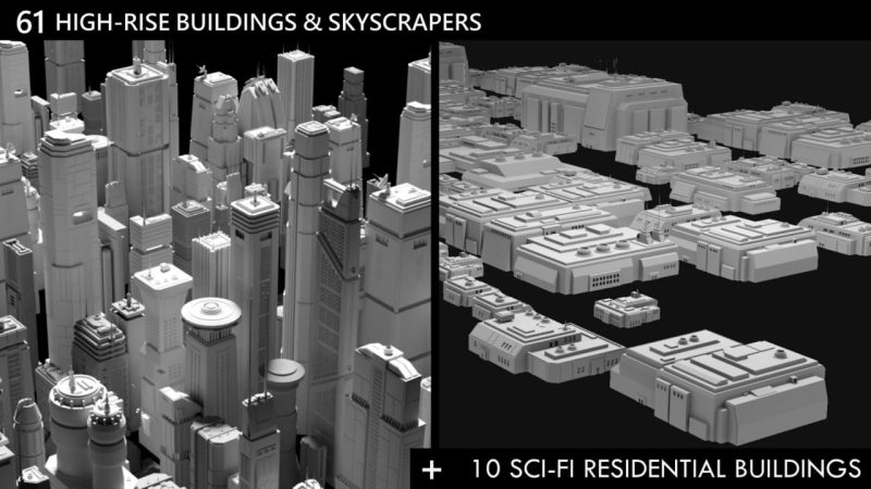 [合集] 71个科幻摩天大楼和住宅建筑套件 – 未来赛博朋克风格