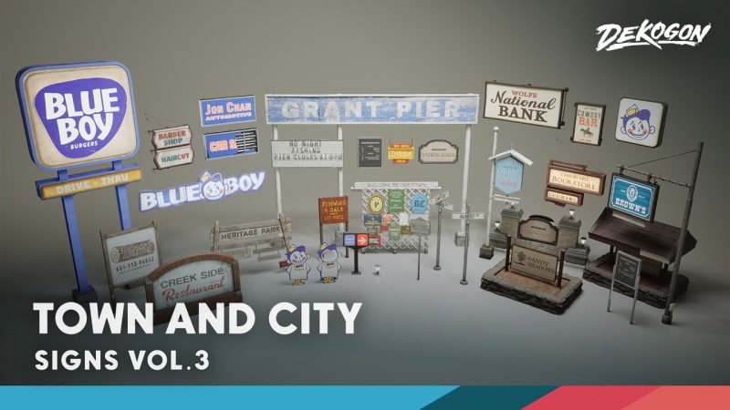 标识标牌第3卷 – 小镇风格 – Signage VOL.3 – Small Town (Nanite and Low Poly)