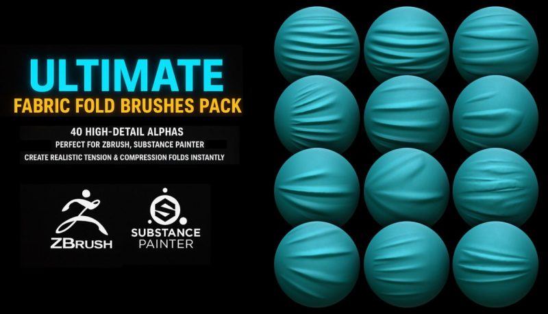 40款织物笔刷 – 拉伸与压缩褶皱